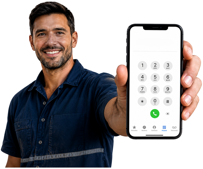 Sandringham Blocked Drains plumber holding a phone — call 1300 261 965
