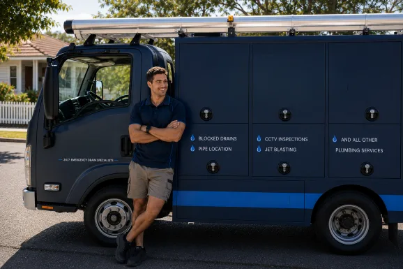 Our plumber with the service van on a Sandringham job